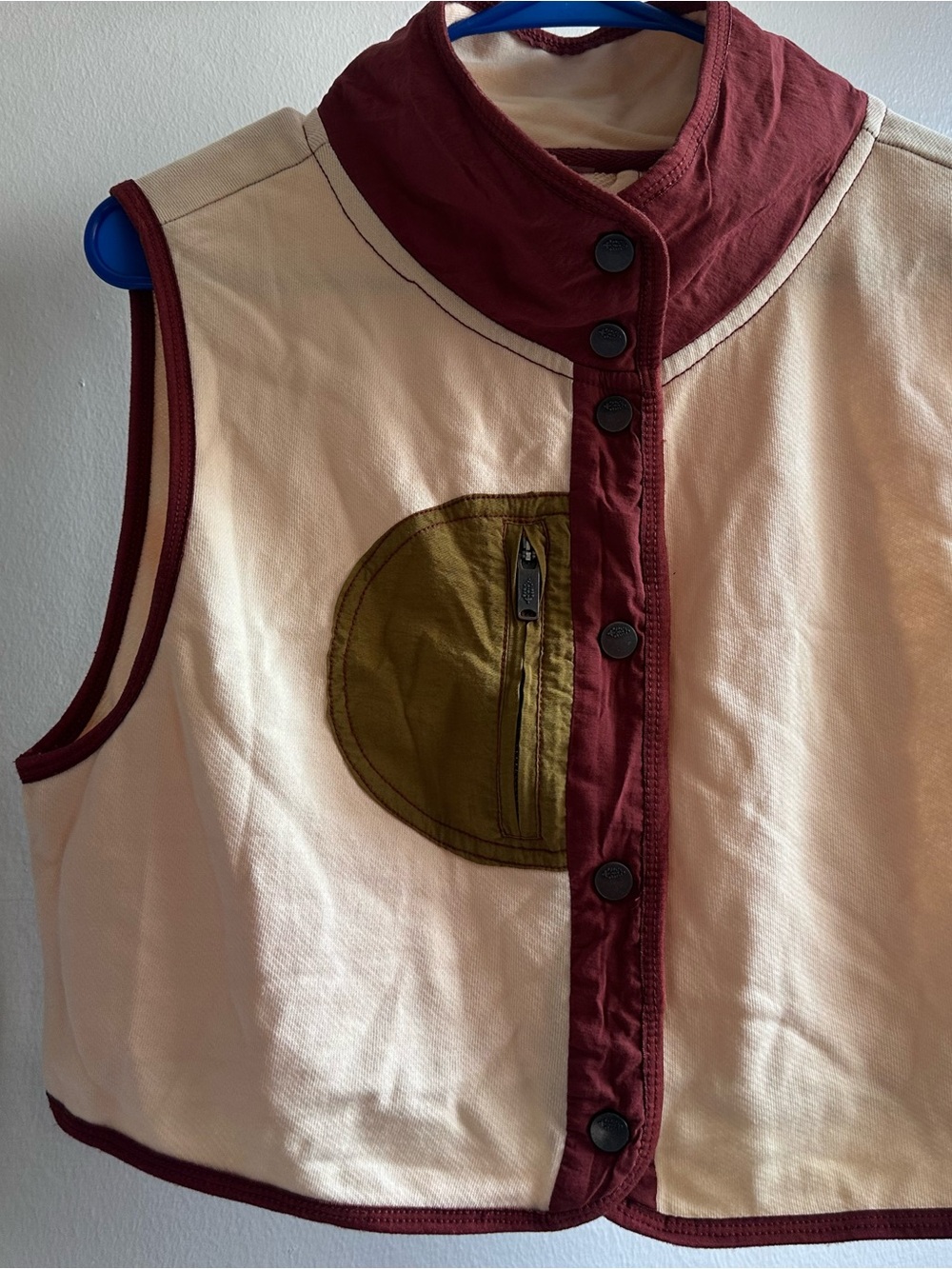 FP Movement by Free People Cream Vest with Burgundy Trim and Olive Patch - Picture 5 of 12